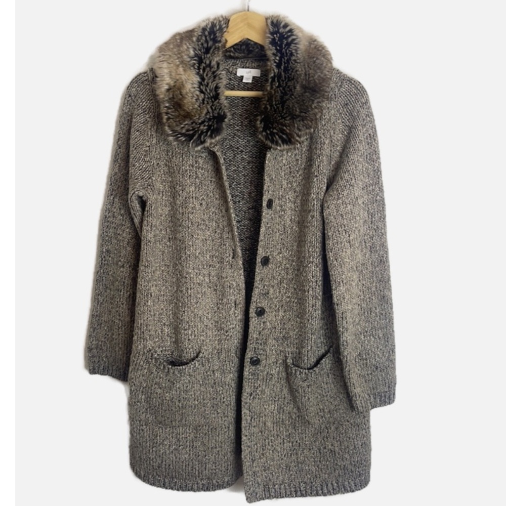 J Jill Chunky Cardigan with Faux fur collar PS